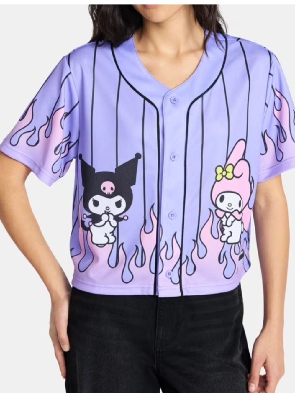 My Melody and Kuromi Women’s Graphic Cropped Baseball Jersey